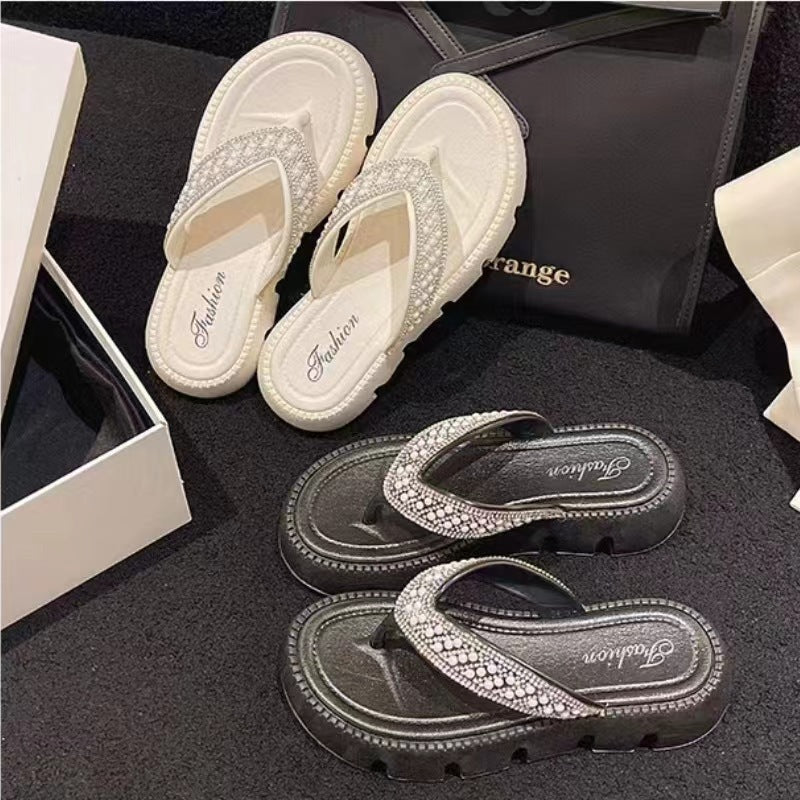 Women's Rhinestone Thick-soled Flip-flops Summer Outdoor Fashion Sandals