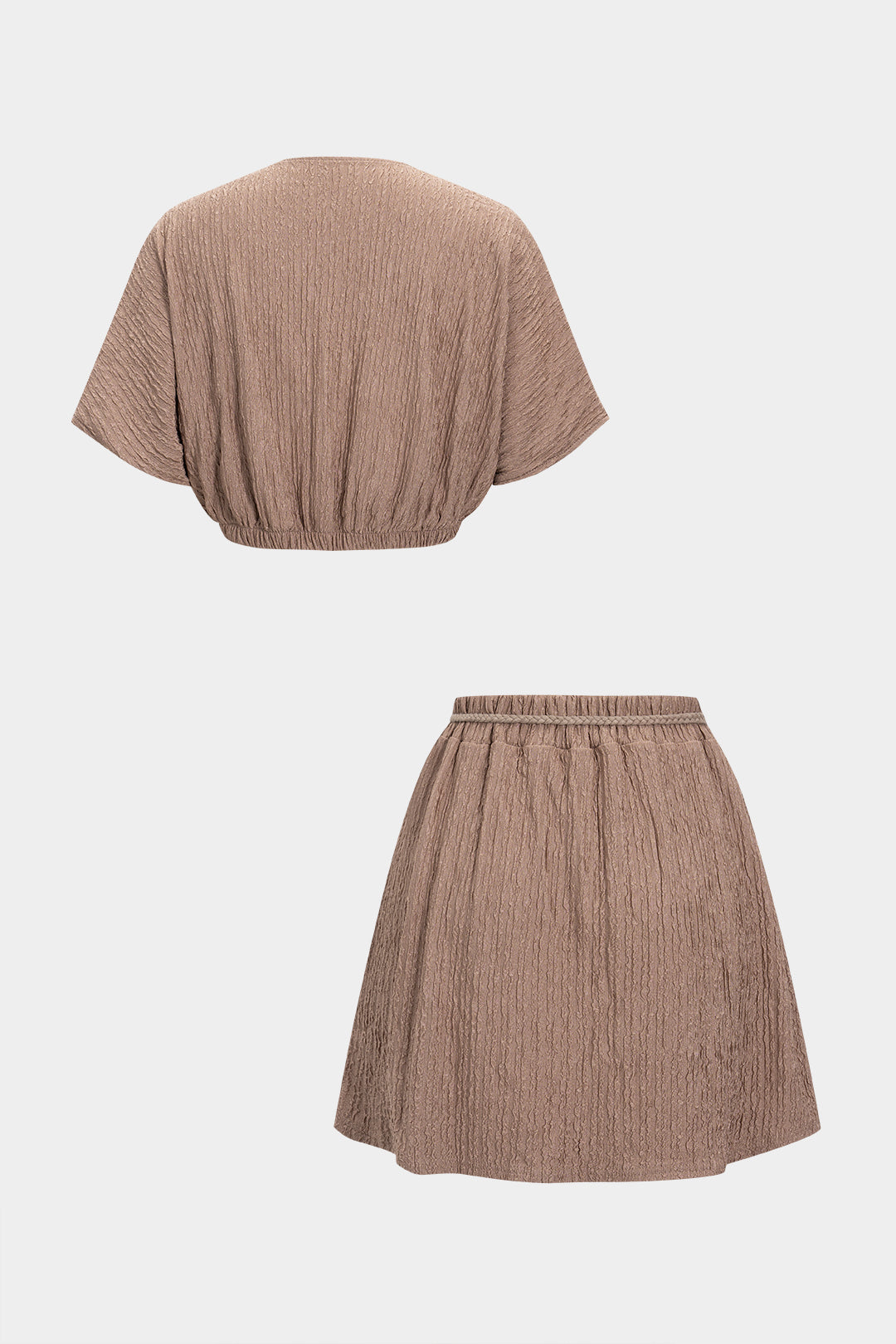 V-Neck Top And Belted Skirt Set