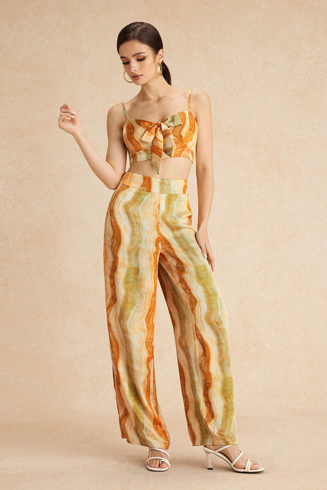 Tie Dye Print Tie Front Slip Cami Top