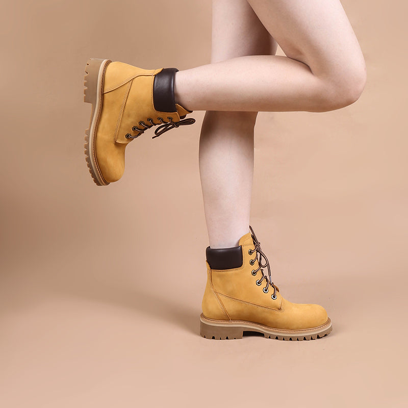 Women's Handmade High Lace-up Boot in Nubuck Calfskin Waterproof