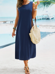 Crew Neck Sleeveless Midi Dresses