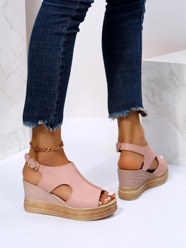 Buckle Detail Slingback Wedge Sandals