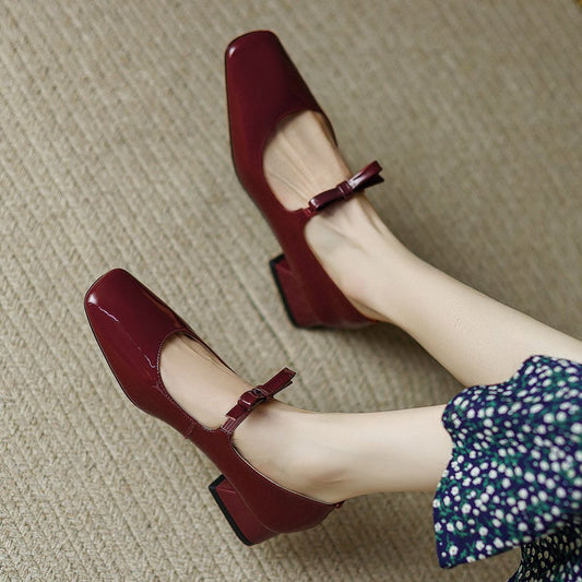 Inca Square Toe Block Heels Mary Jane Shoes