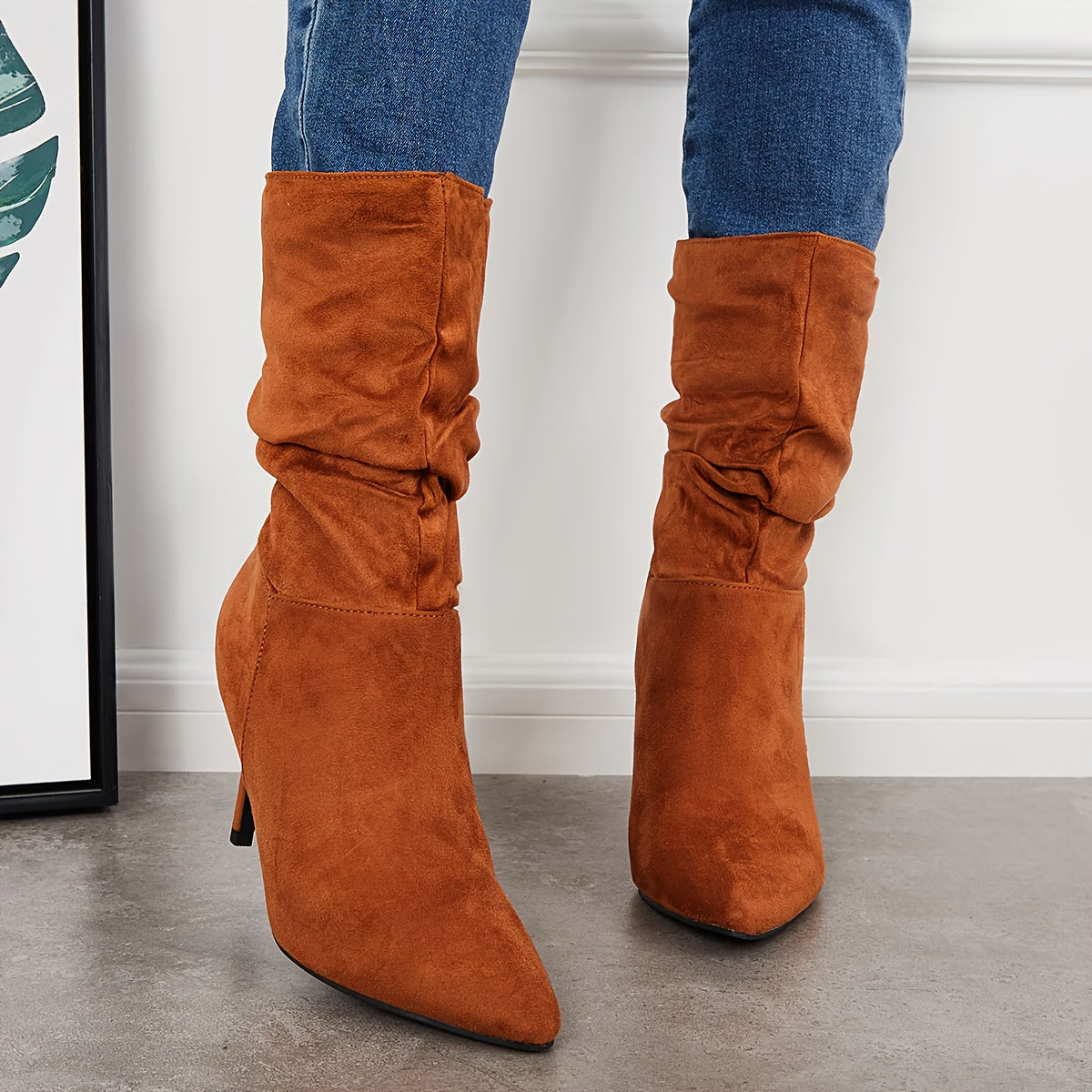 Stiletto Heeled Point Toe Mid Calf Boots