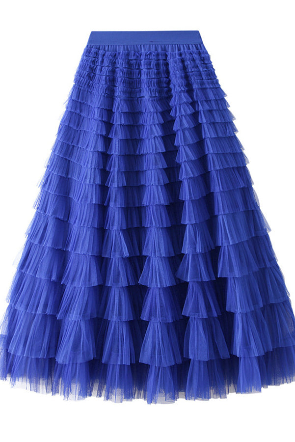 Be Your Own City Queen Tiered Elastic Waist Tulle Maxi Skirt