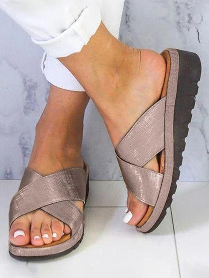 Cross Strap Casual Wedge Slippers