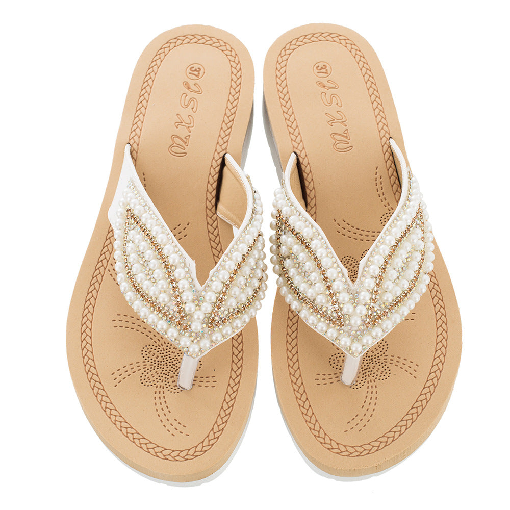 Rhinestone Eye Personality Pearl Slippers