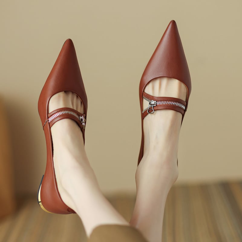 Justyna Pointy Toe Block Heels Mary Jane Flats