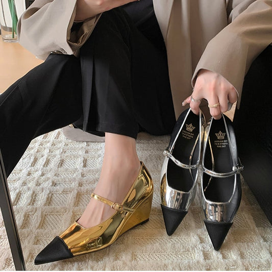 Karleen Pointy Toe Wedge Mary Jane Shoes