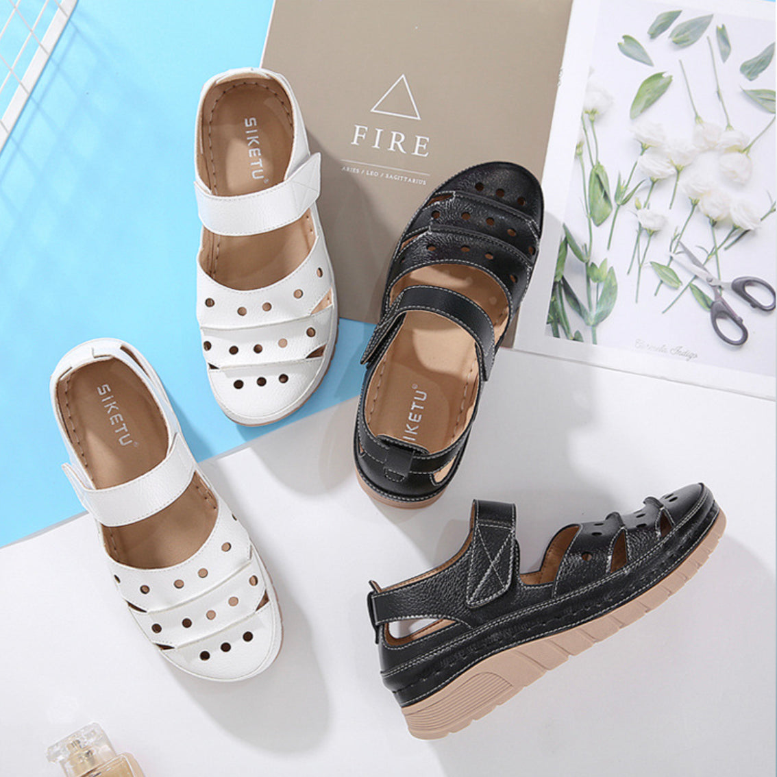 Women's Casual Platform Flat Comfort Breathable Leather Walking Shoes
