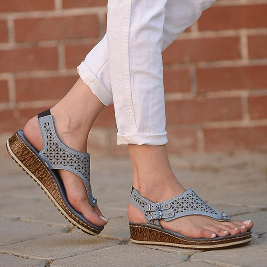 Casual Summer Thong Hollow Out Slingback Wedge Sandals