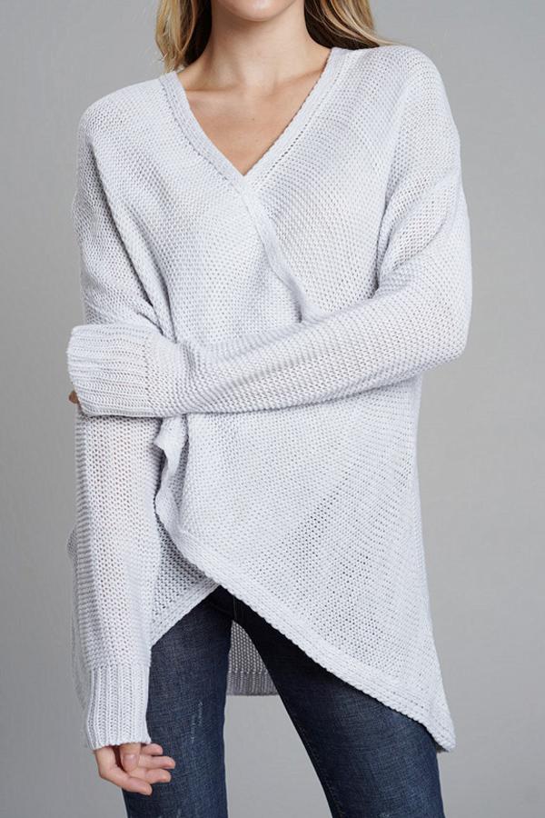 Casual V Neck Front Cross Weekend Sweater - Red