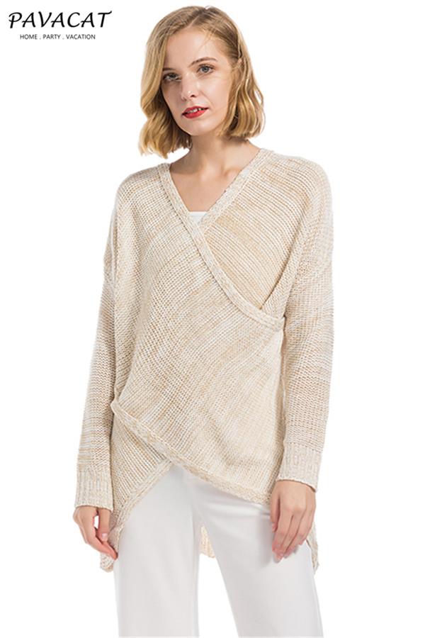 Casual V Neck Front Cross Weekend Sweater - Red