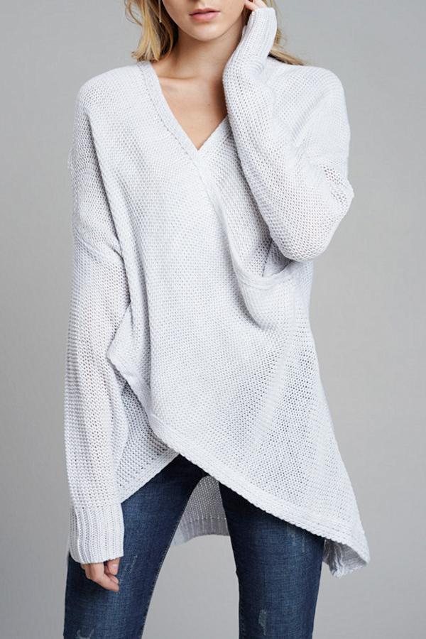 Casual V Neck Front Cross Weekend Sweater - Red