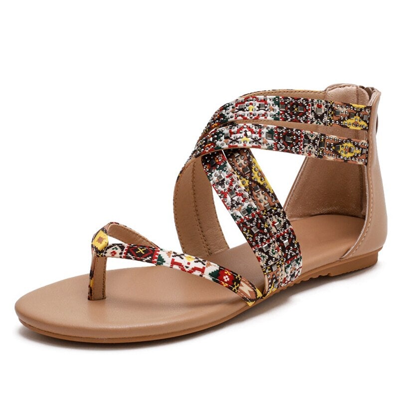 Women's Flat Sandals  Summer Clip Toe Retro Ladies Shoes