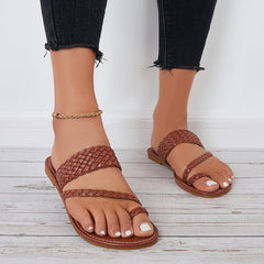 Braided Flat Sandals Wide Toe Loop Slide Beach Slippers