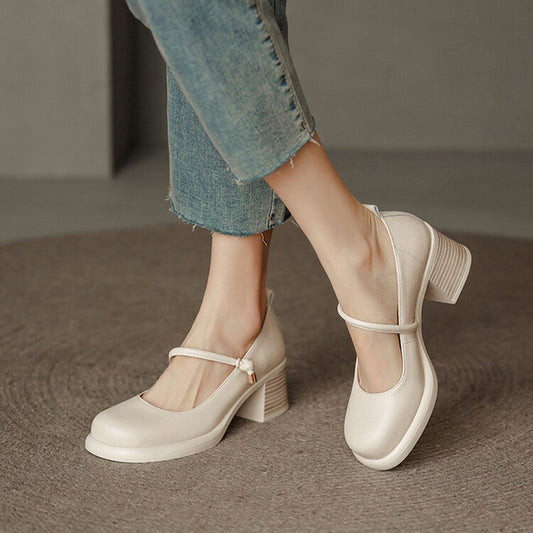 Estebana Round Toe Block Heels Mary Jane Shoes