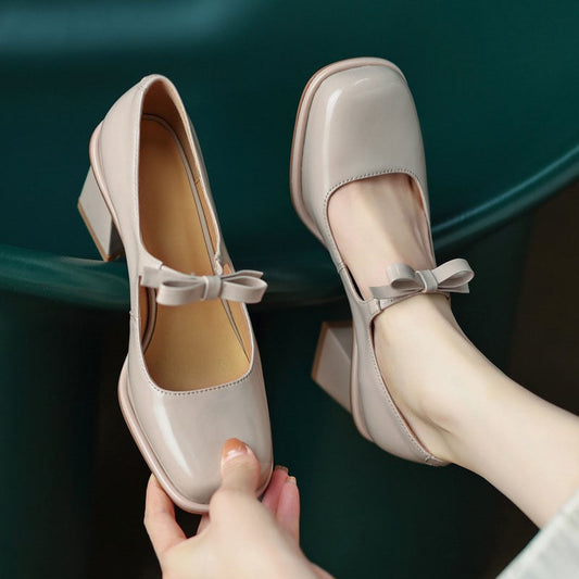 Greekriana Square Toe Block Heels Mary Jane Shoes