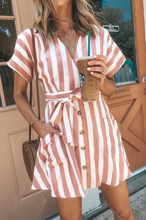 Slim-fit Sexy Striped Strappy Dress