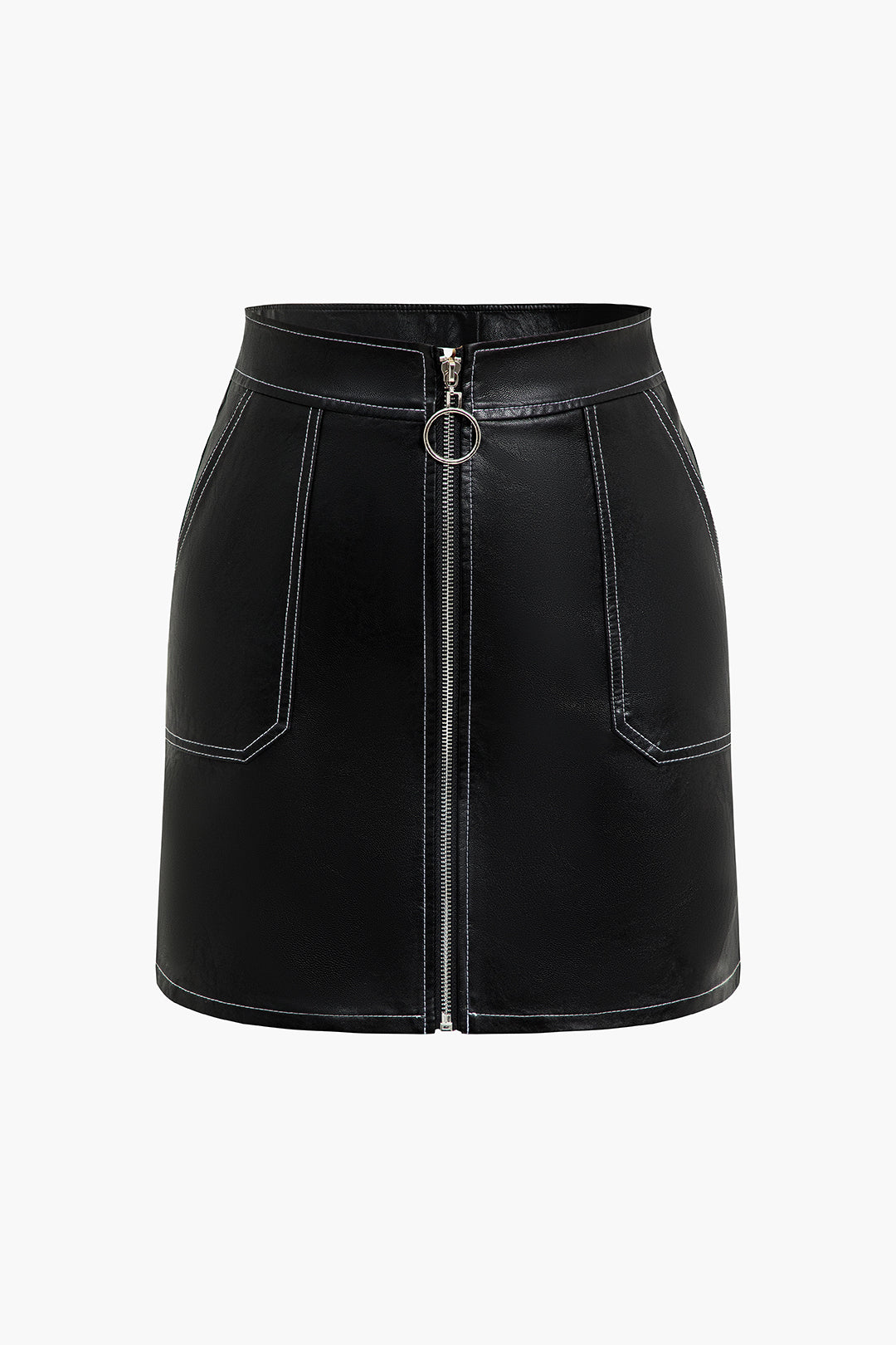 Zip-Front Faux Leather Mini Skirt