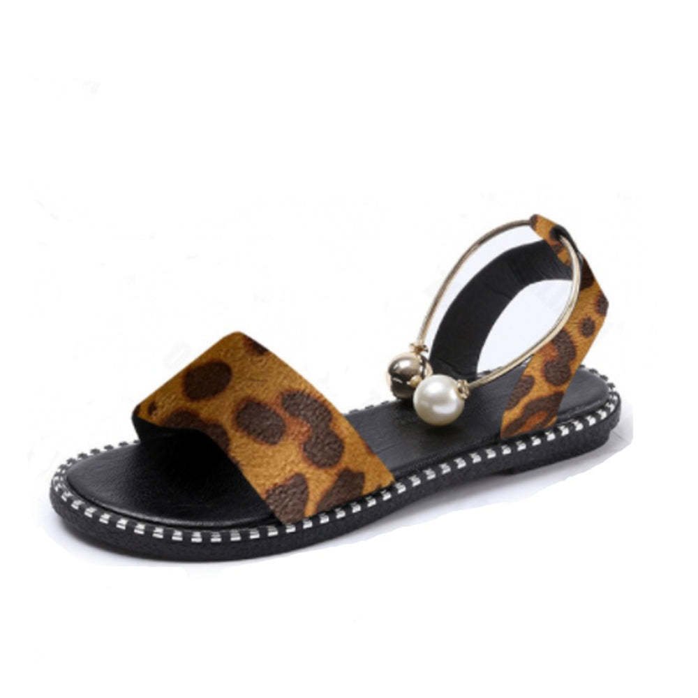 Fashion Casual Open Toe Pearl Decor Flat Sandals