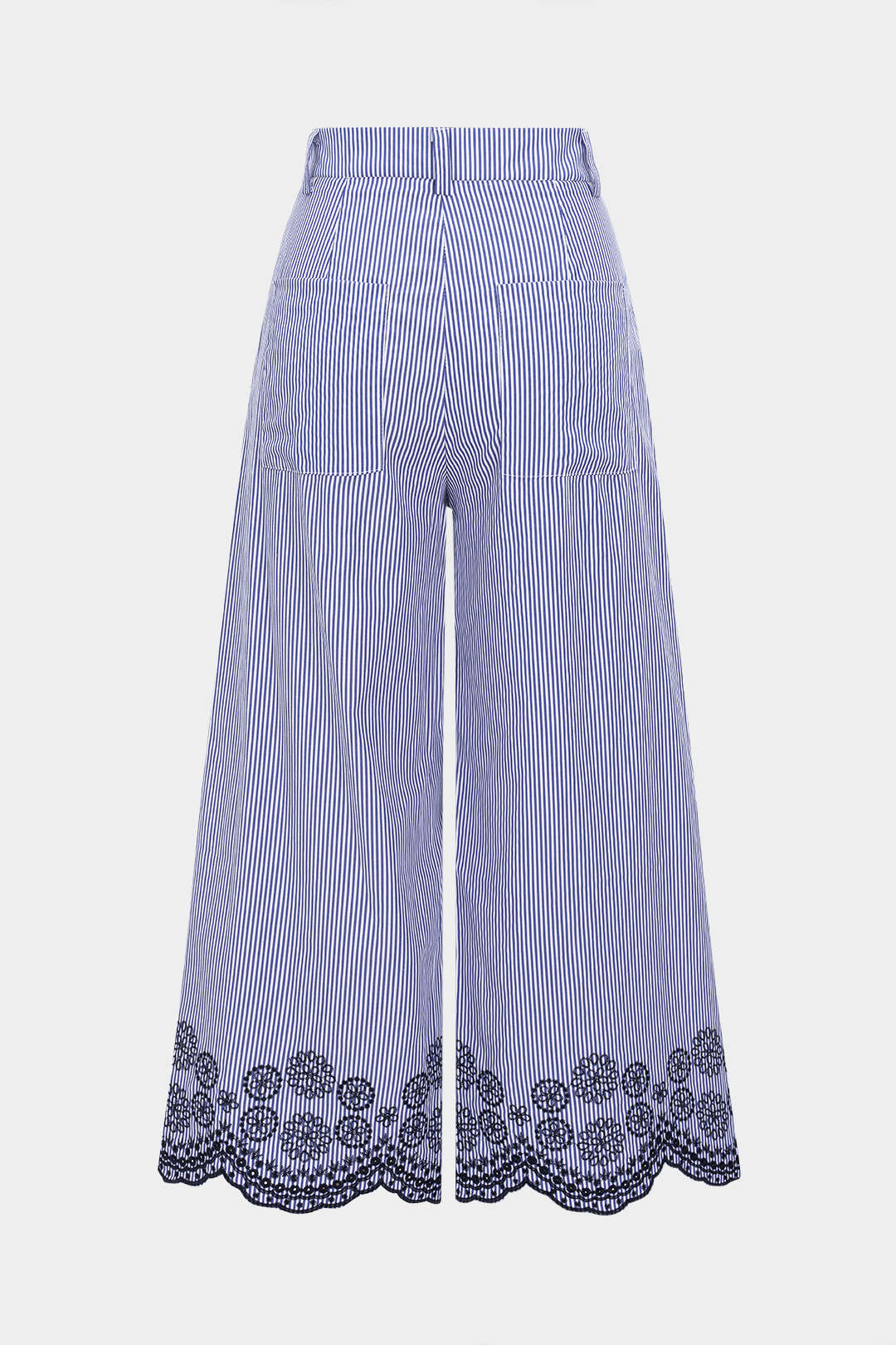 Stripes Print Embroidery Wide Leg Trousers