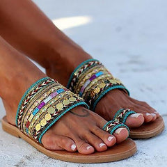 Ethnic Boho Style Toe Ring Slippers