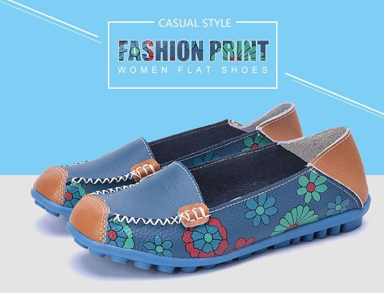 Fashion Ballet Summer Flower Print Shoes Genuine Leathe Loafers Ladies Flats Shoes