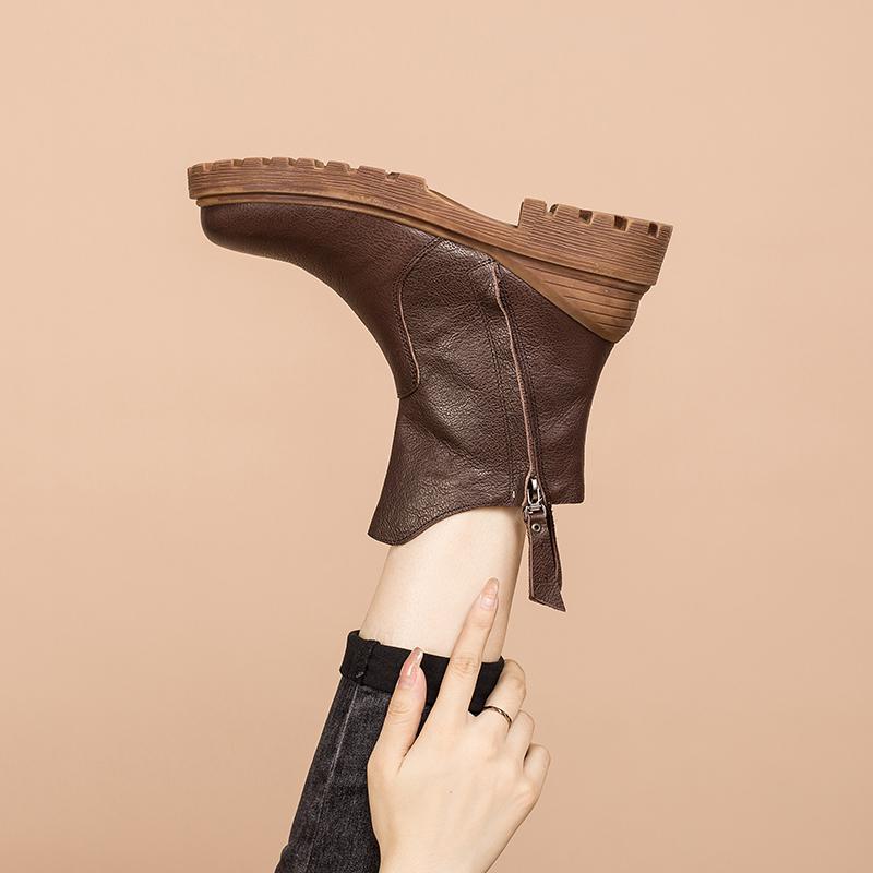 Leather Western Boots Handmade Cowboy Boots Designer Shoes Side Zip Ankle Boots Coffee/Black