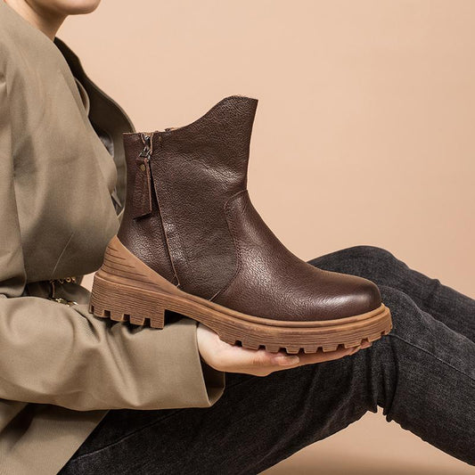 Leather Western Boots Handmade Cowboy Boots Designer Shoes Side Zip Ankle Boots Coffee/Black