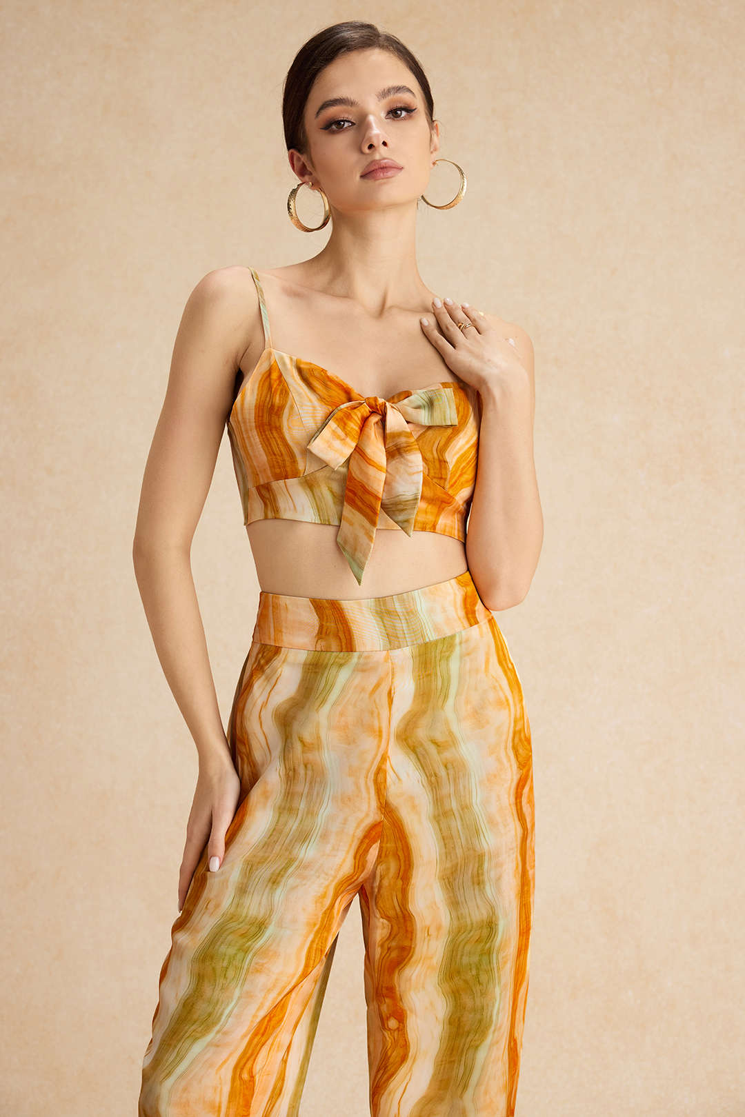 Tie Dye Print Tie Front Slip Cami Top