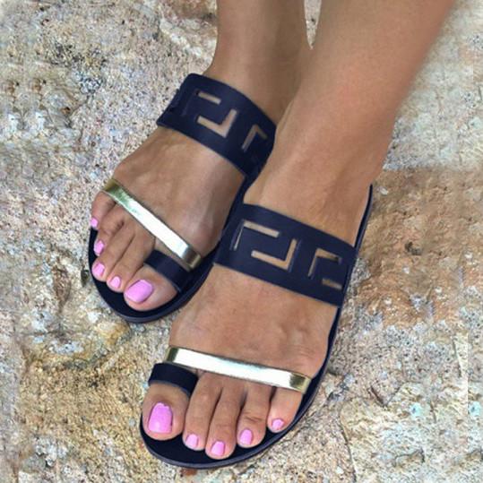Color Block Flat Peep Toe Casual Slippers