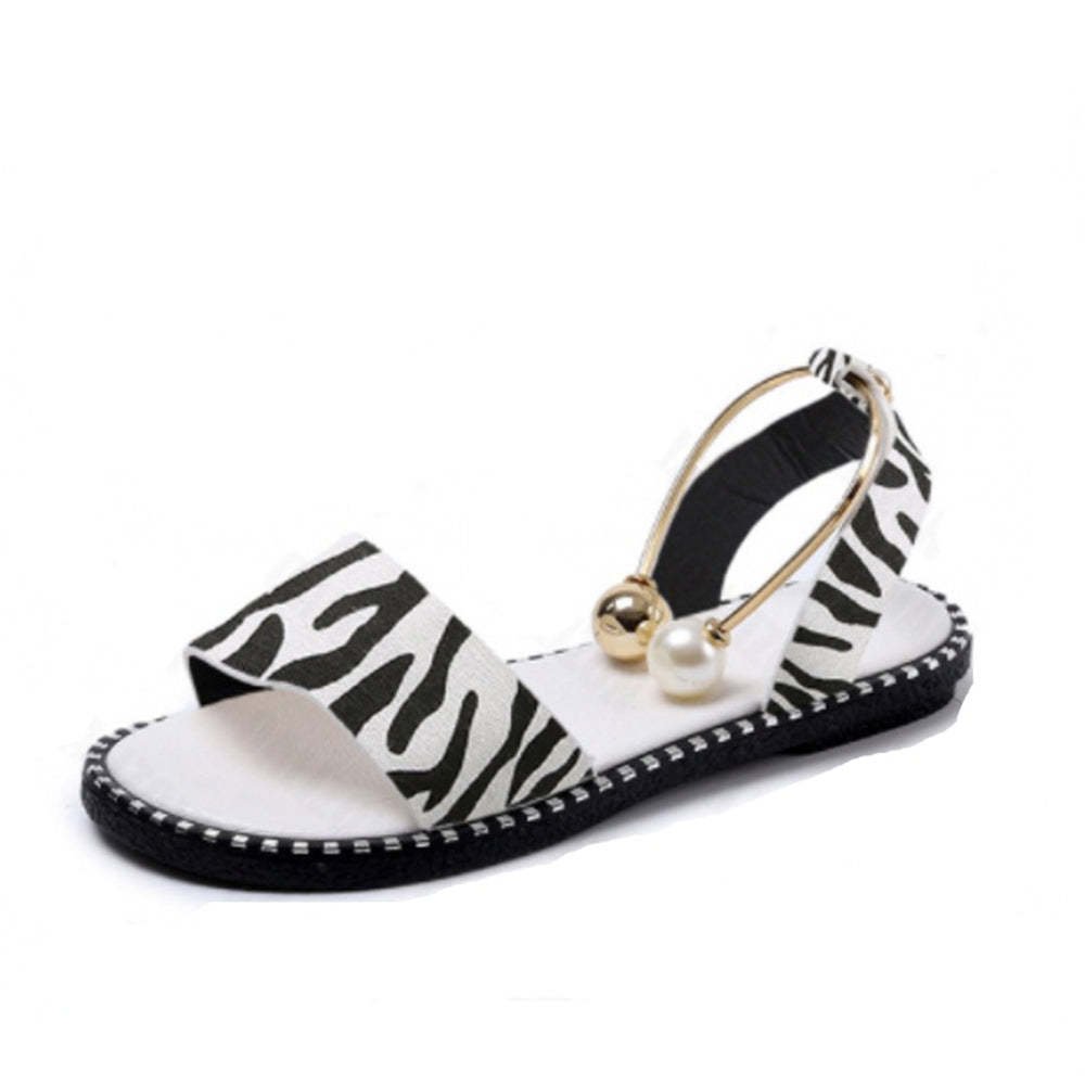 Fashion Casual Open Toe Pearl Decor Flat Sandals