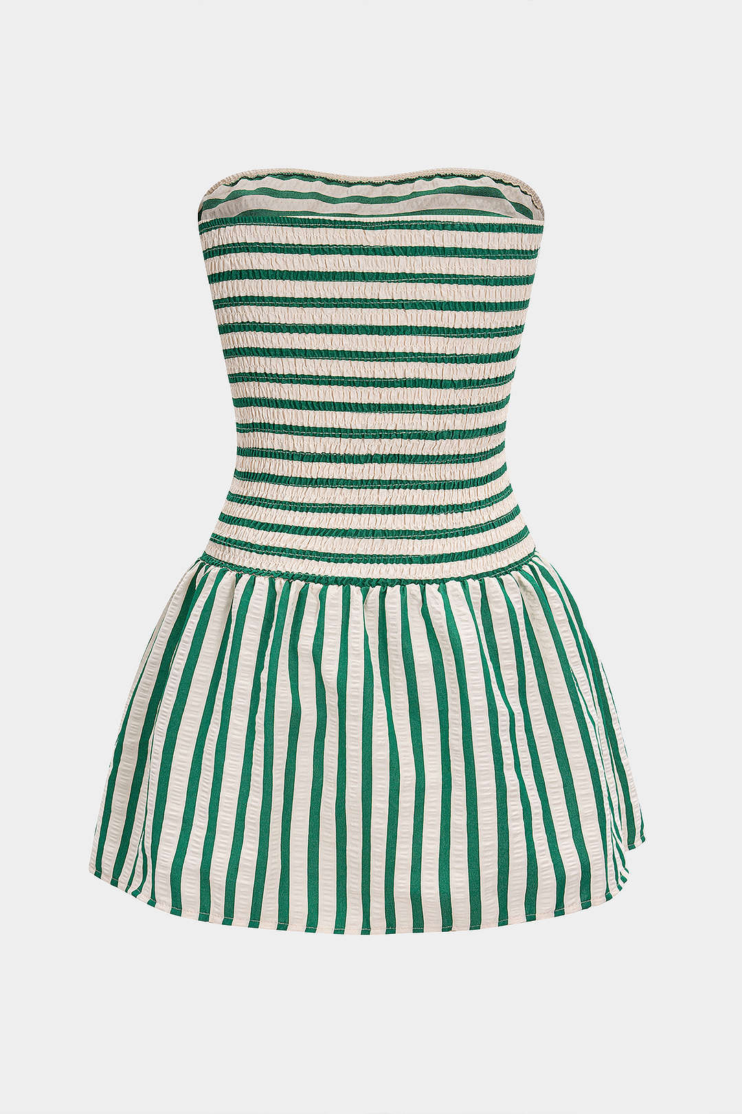 Stripes Print Smocked Strapless Backless Sleeveless Mini Dress