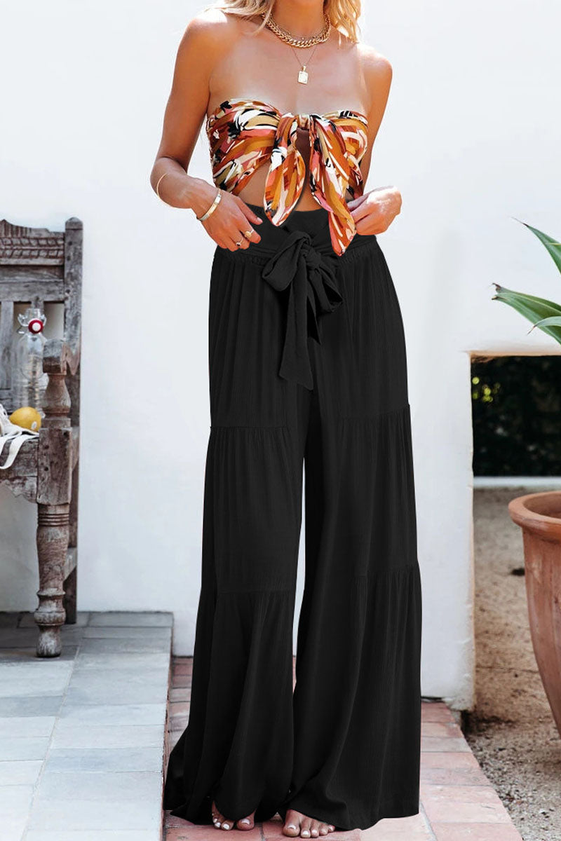 Tie-front Smocked Tiered Culottes