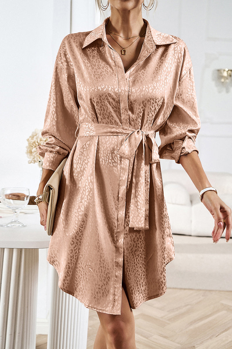 Elegant Leopard Shirt Dress