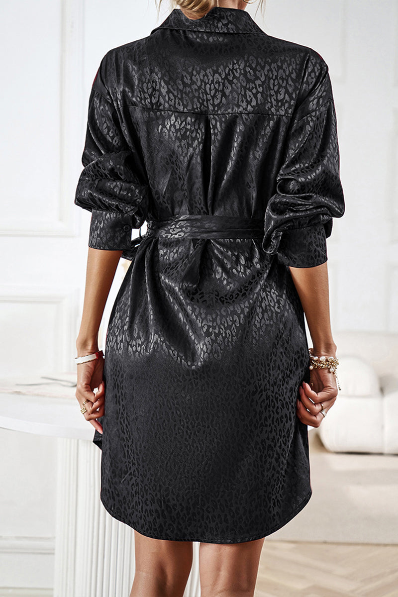 Elegant Leopard Shirt Dress
