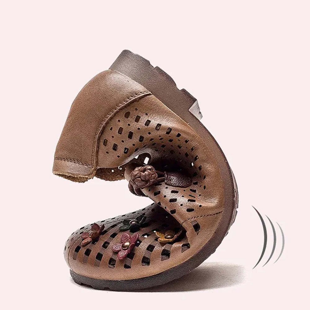 Vintage Flower Hollow Out Round Toe Flats