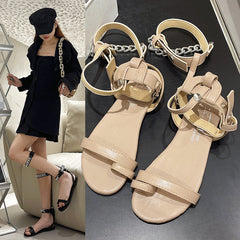 Women's Roman Metal Chain Belt Buckle Strap Sandals