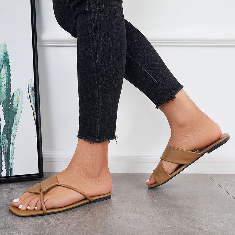Criss Cross Slide Sandals Casual Square Toe Flat Slippers