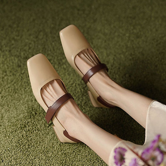 Leta Square Toe Block Heels Mary Jane Shoes
