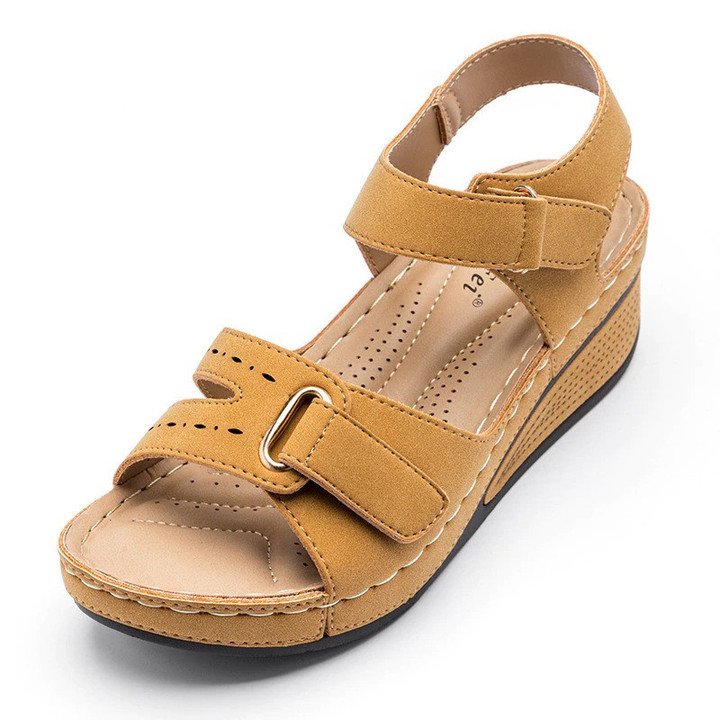 Orthopedic Wedge Velcro Leather Sandals