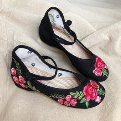 Handmade Women's Vintage Embroidered Canvas Ballet Flats