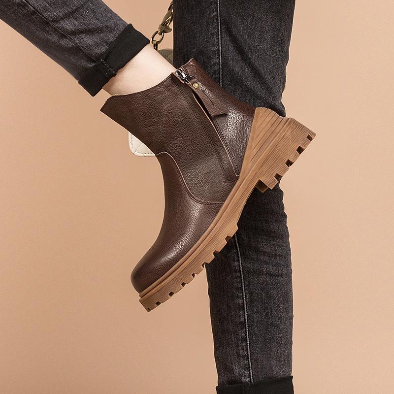 Leather Western Boots Handmade Cowboy Boots Designer Shoes Side Zip Ankle Boots Coffee/Black