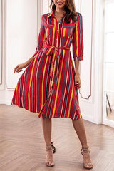 Colorful Striped Long Sleeve Shirt Dress