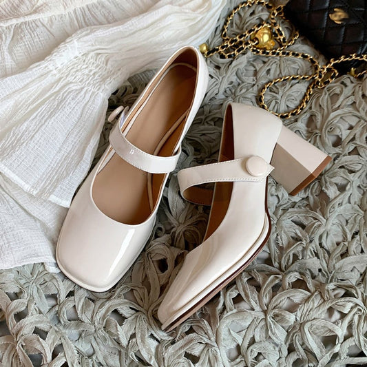 Karlyn Square Toe Block Heels Mary Jane Shoes
