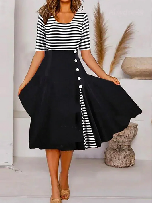 Striped Half Sleeve Casual Dress