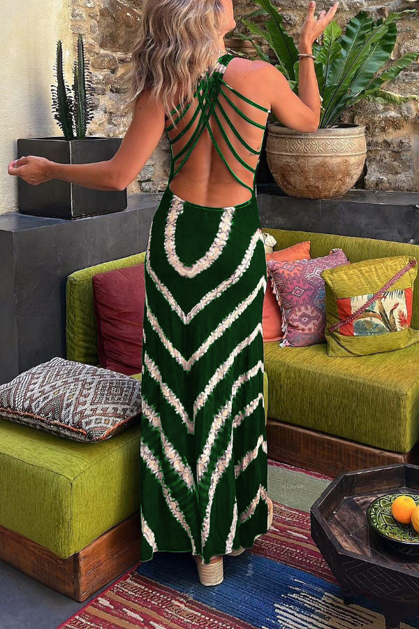 Summer of Fun Tie-dye Print Back Lace-up Stretch Maxi Dress