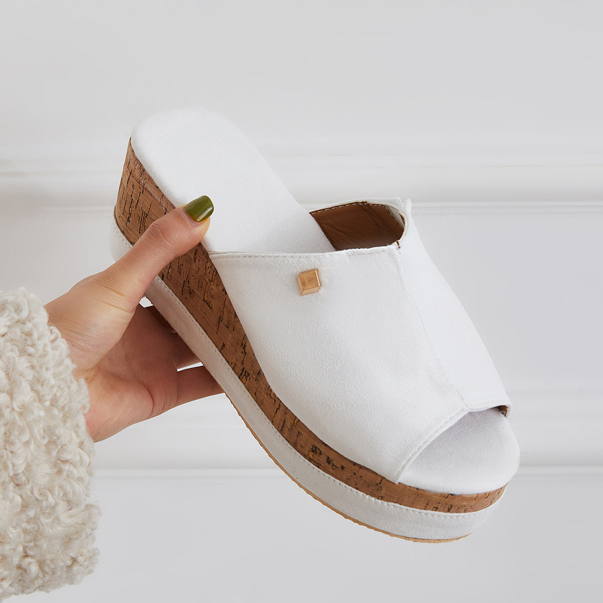 Comfortable Cork Footbed Slip-on Sandals Platform Wedge Slippers