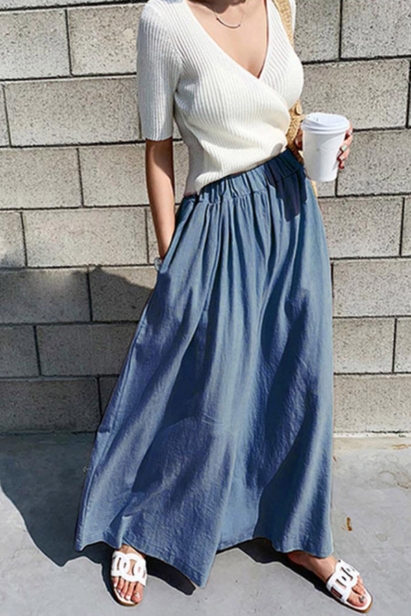 Summer Women's Fashion Solid Color Cotton Wide Leg Pants Casual Pants